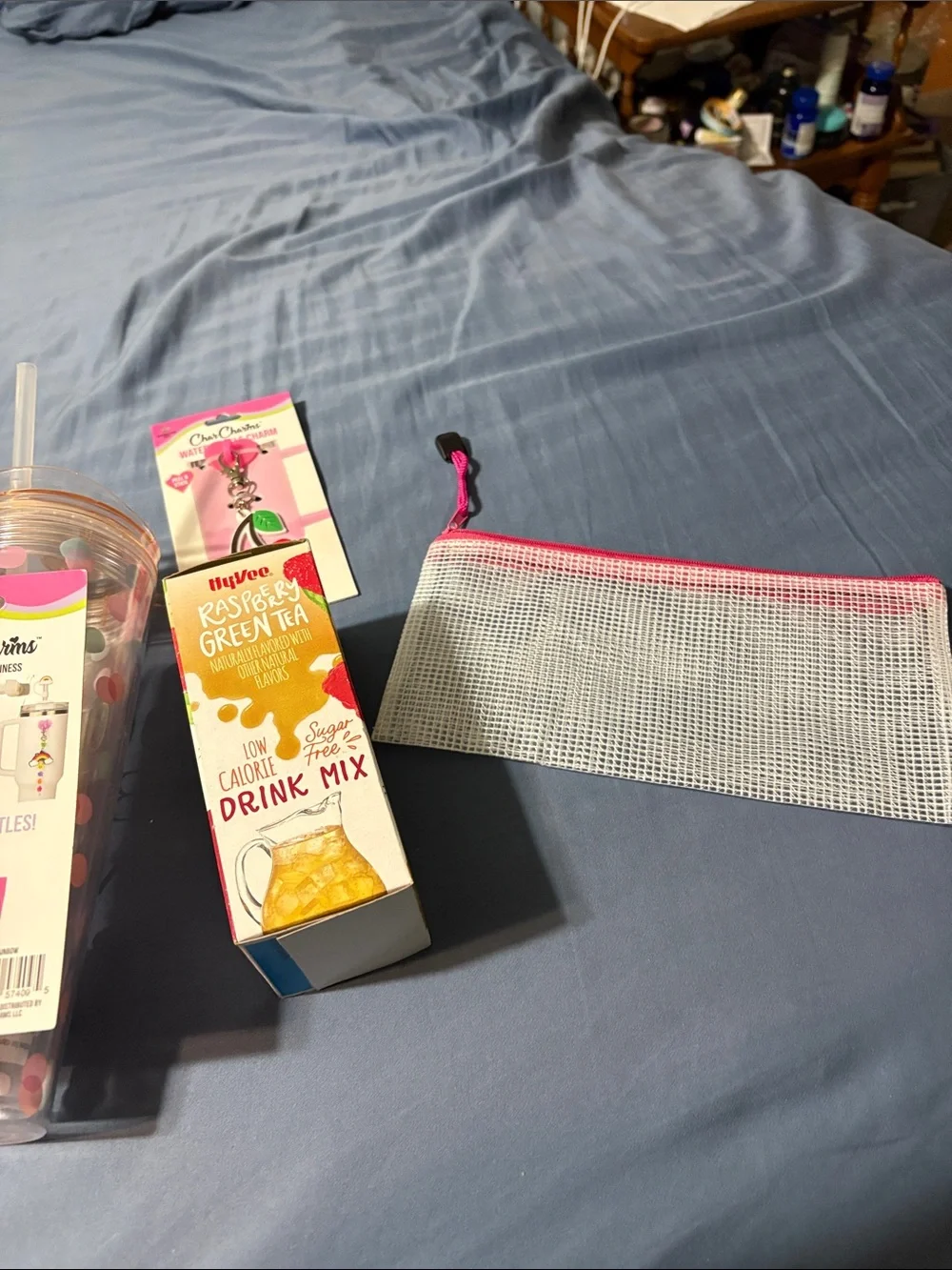 Reusable Pink Polka Dot Travel Tumbler with charms to decorate cup, journal